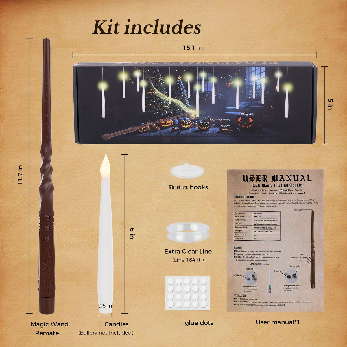 Taper Flameless Hanging Candles with 1 Magic Wands