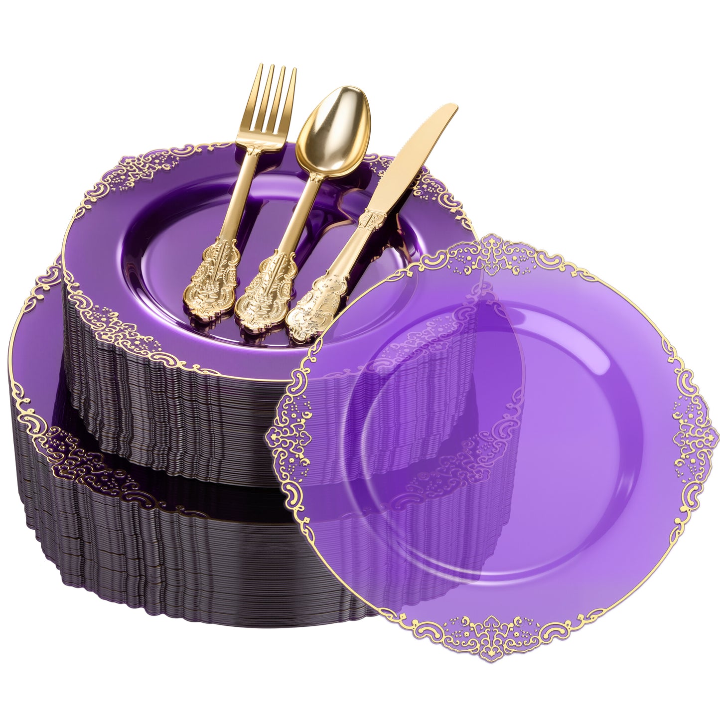 Goodluck Disposable Retro Clear Purple Dinnerware Sets