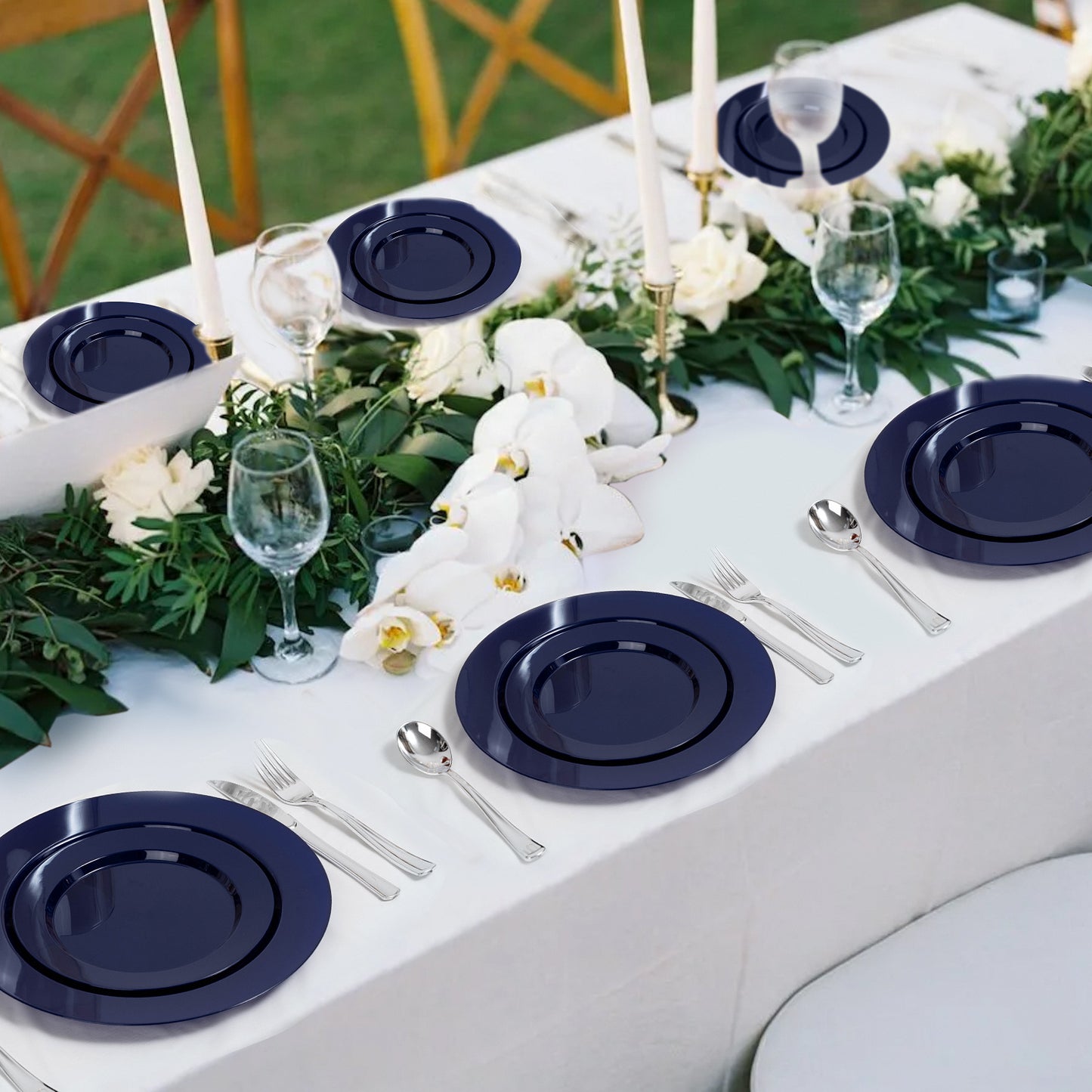 Goodluck 100PCS Disposable Blue Plastic Plates for Party, Wedding, and Dinner