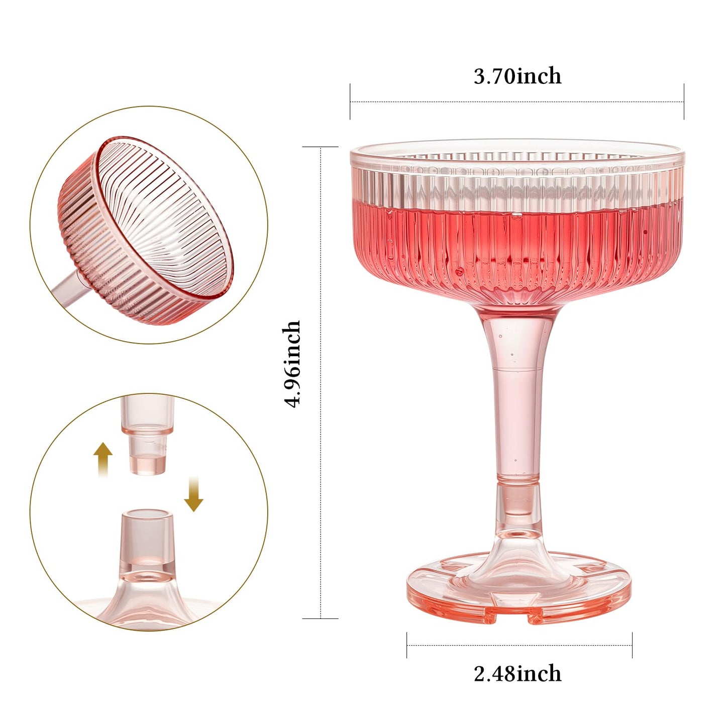 4-Tier Champagne Tower - 20 PCS 7oz Plastic Champagne Flutes, Butterfly Shape with Vertical Stripes for Weddings, Celebrations, Parties & Birthdays