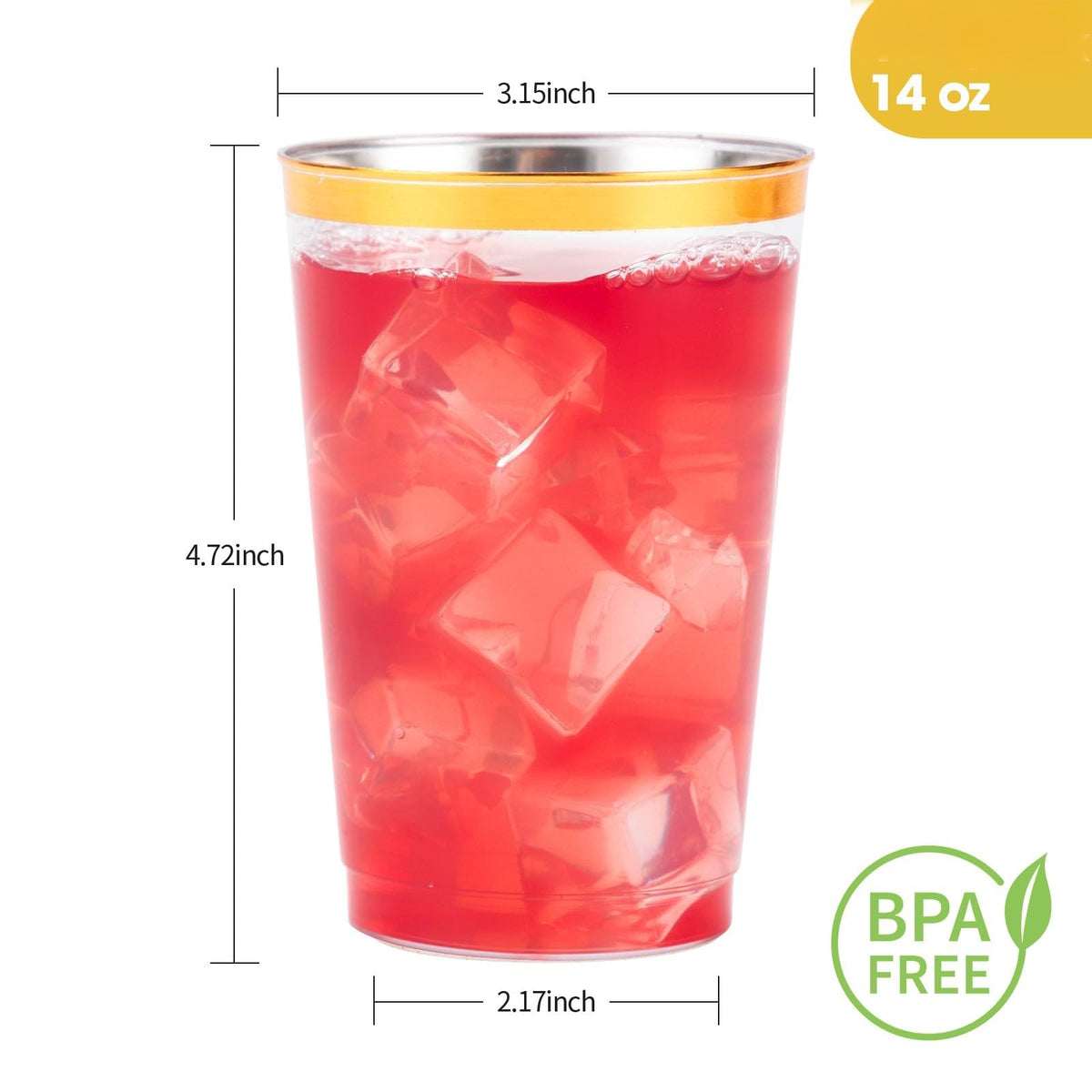 Disposable Gold Rim Plastic Cups for Wedding, Thanksgiving, Christmas, and Parties