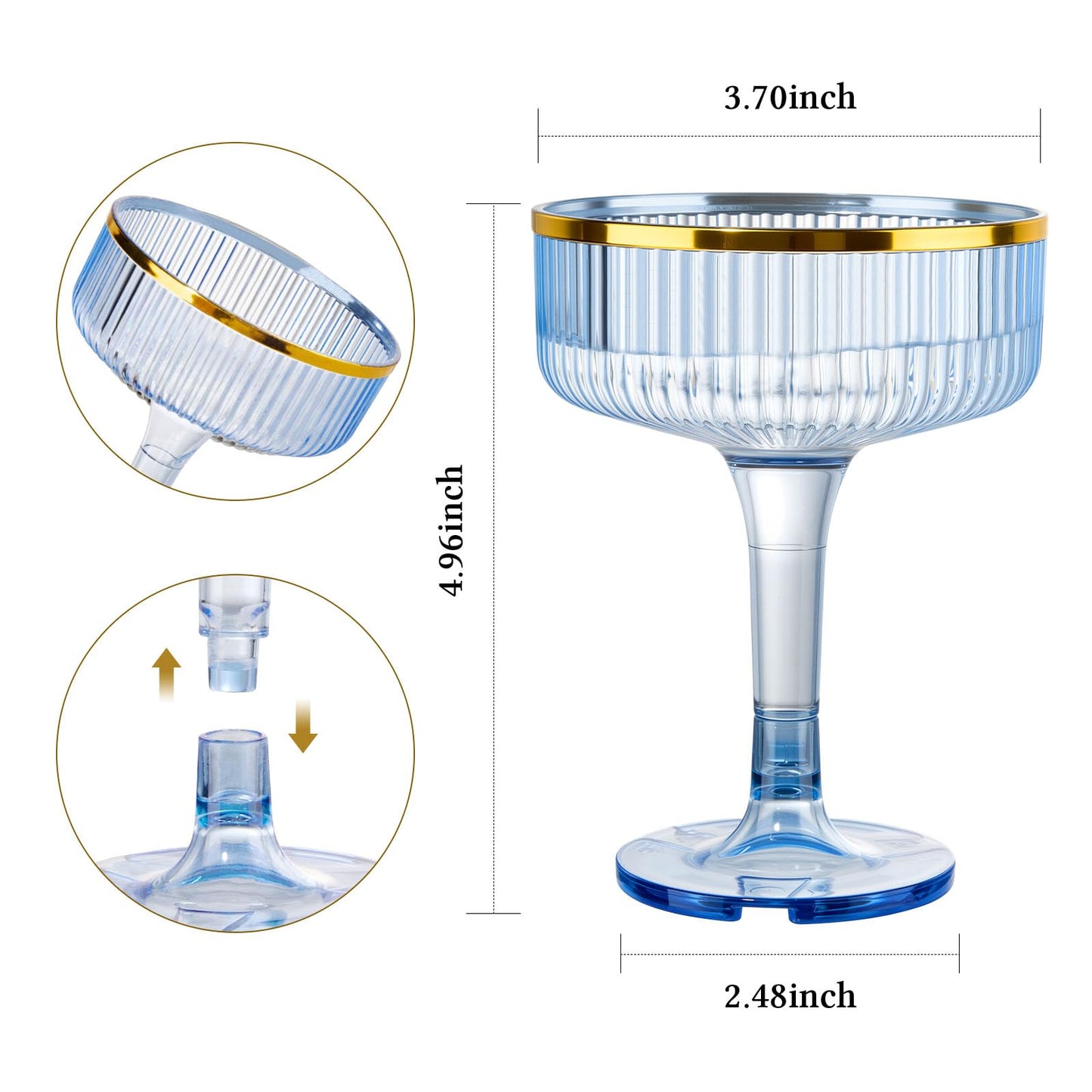 4-Tier Champagne Tower - 20 PCS 7oz Plastic Champagne Flutes, Butterfly Shape with Vertical Stripes for Weddings, Celebrations, Parties & Birthdays