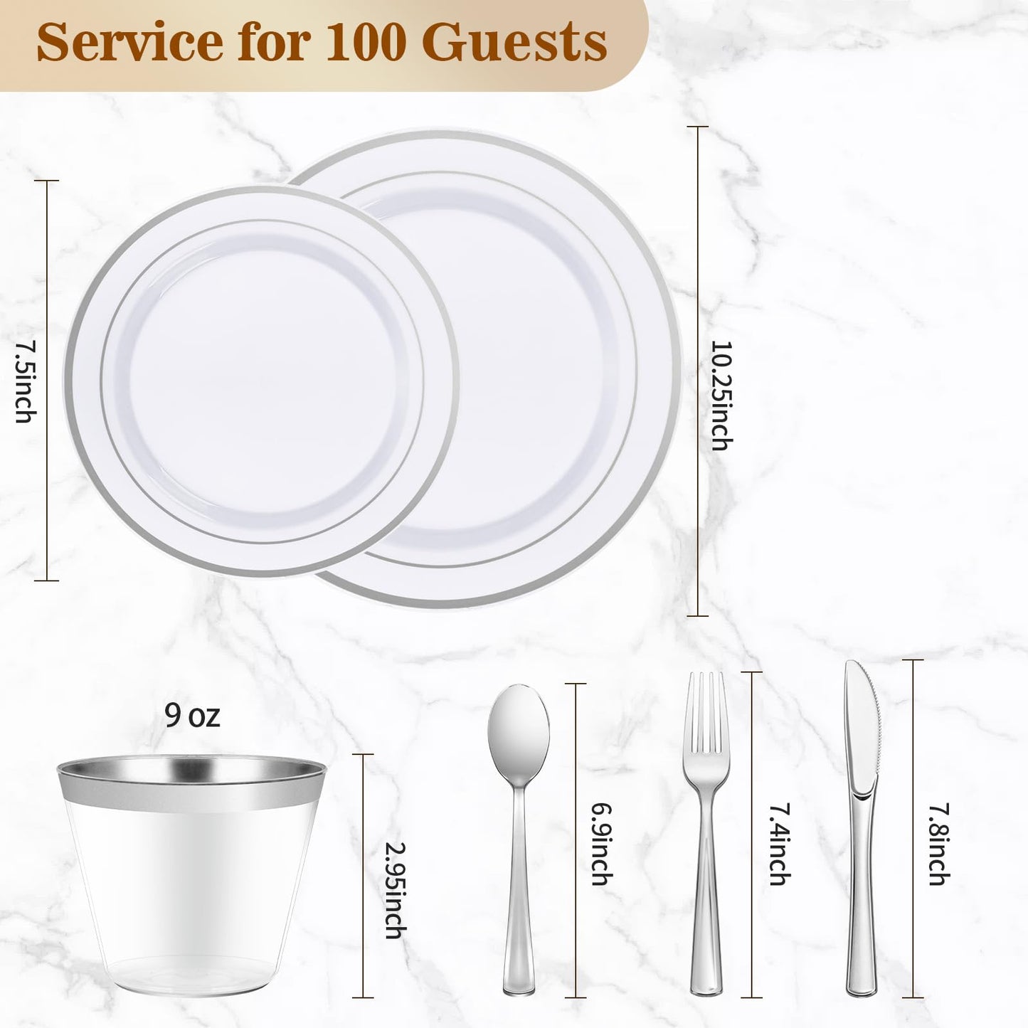 Goodluck 700-Piece Disposable Silver Plastic Dinnerware Set for 100 Guests