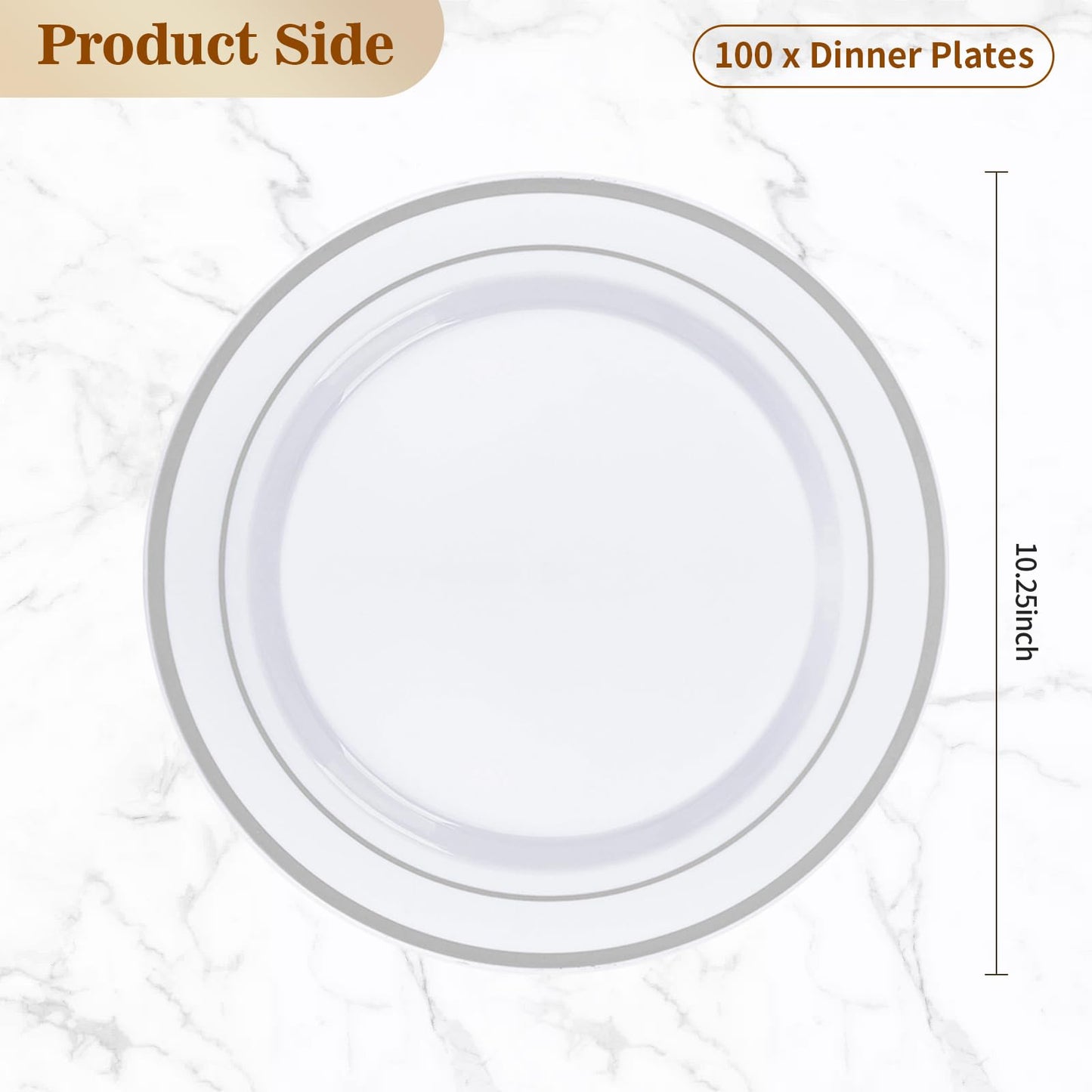 10.25 Inch White Bottom Plastic Plates for Party and Daily Use