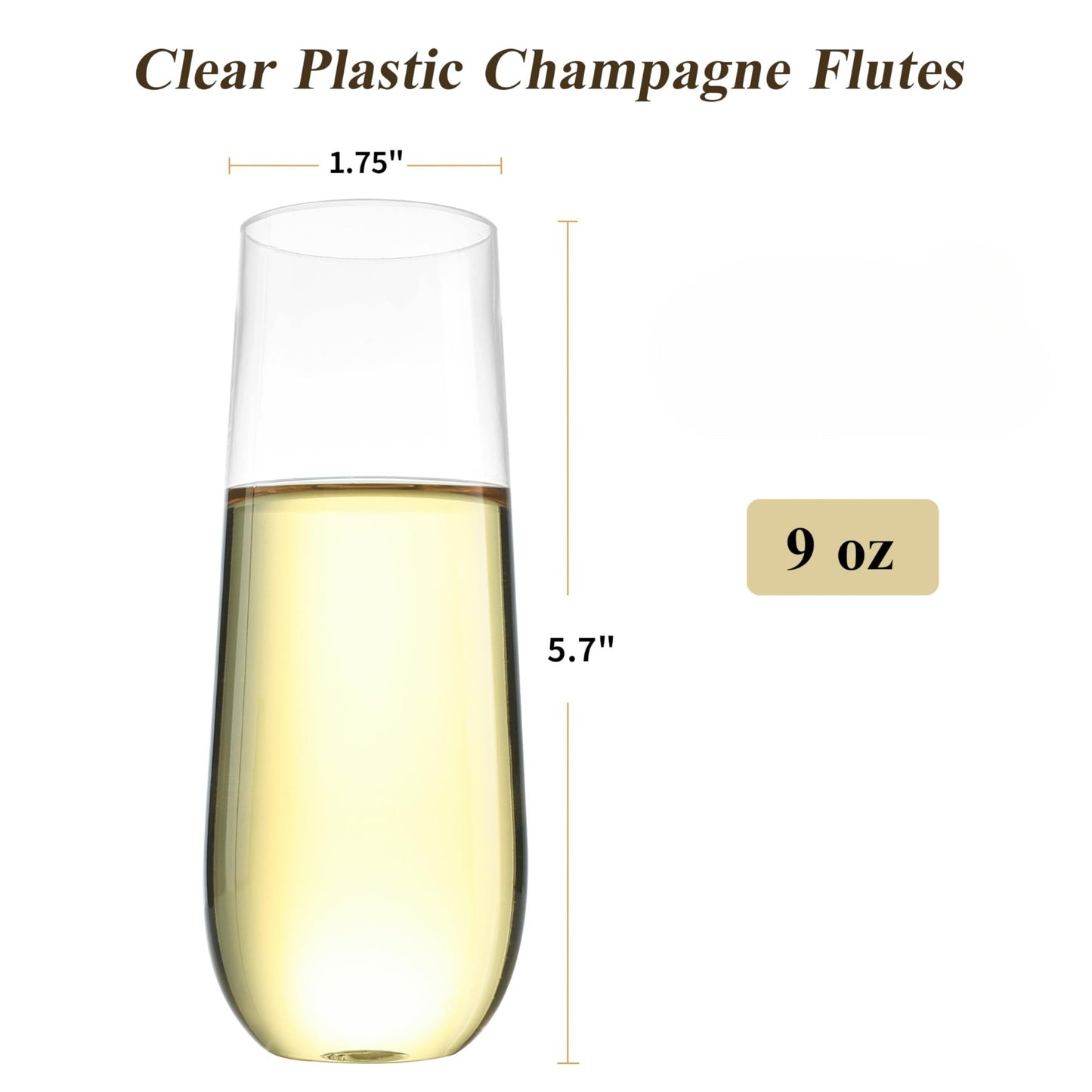 9 oz Disposable Stemless Plastic Champagne Flutes for Party, Graduation,Wedding