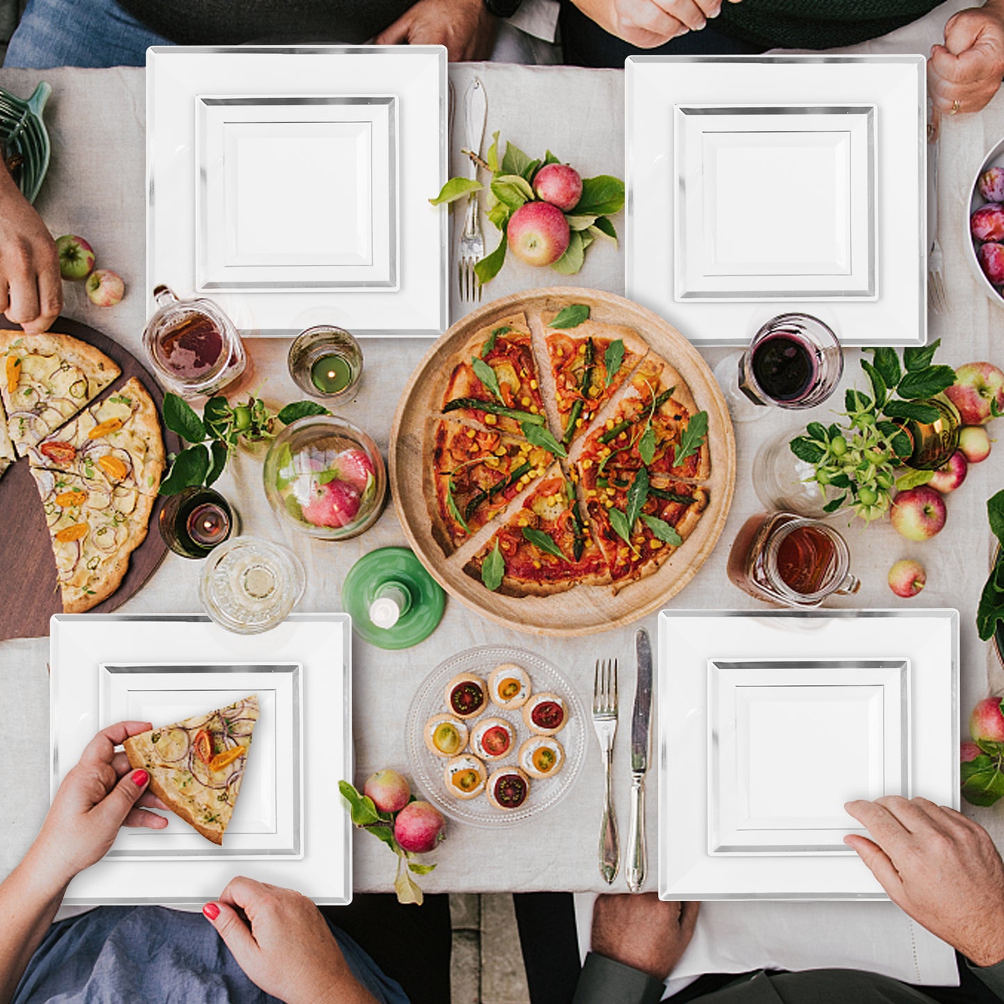 Goodluck 352 Piece White with Silver Trim Plastic Dinnerware Set for 50 Guests