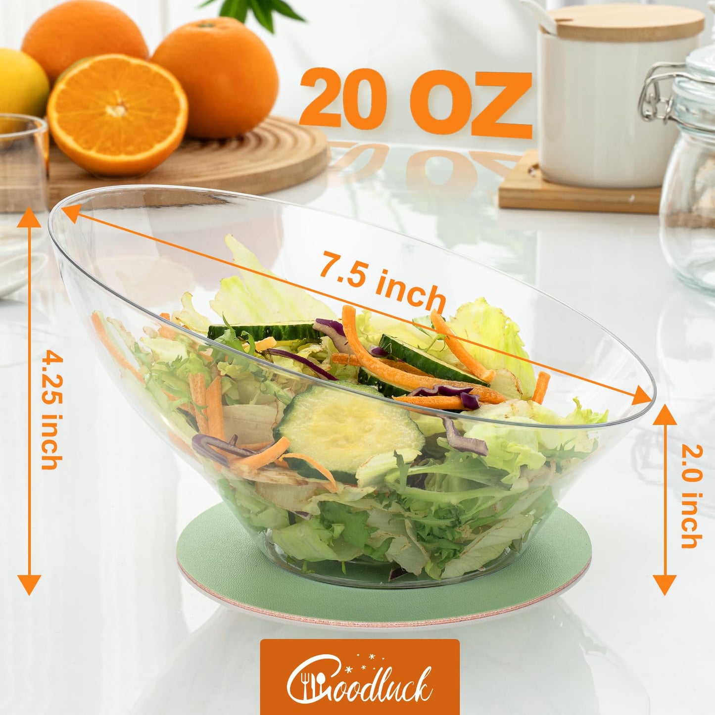 Disposable 20 OZ Angled Plastic Serving Bowls for Salad & Fruit