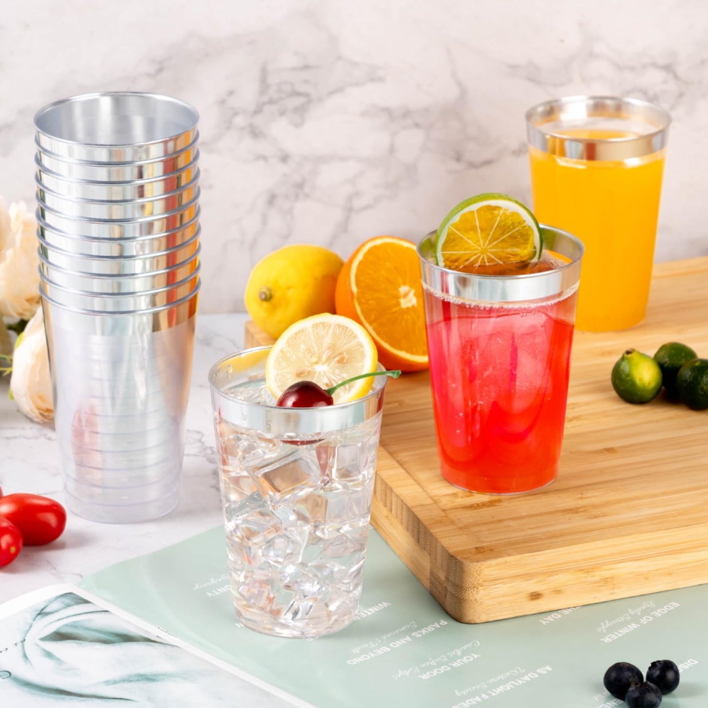 Goodluck Disposable 14oz Silver Plastic Cups for Party