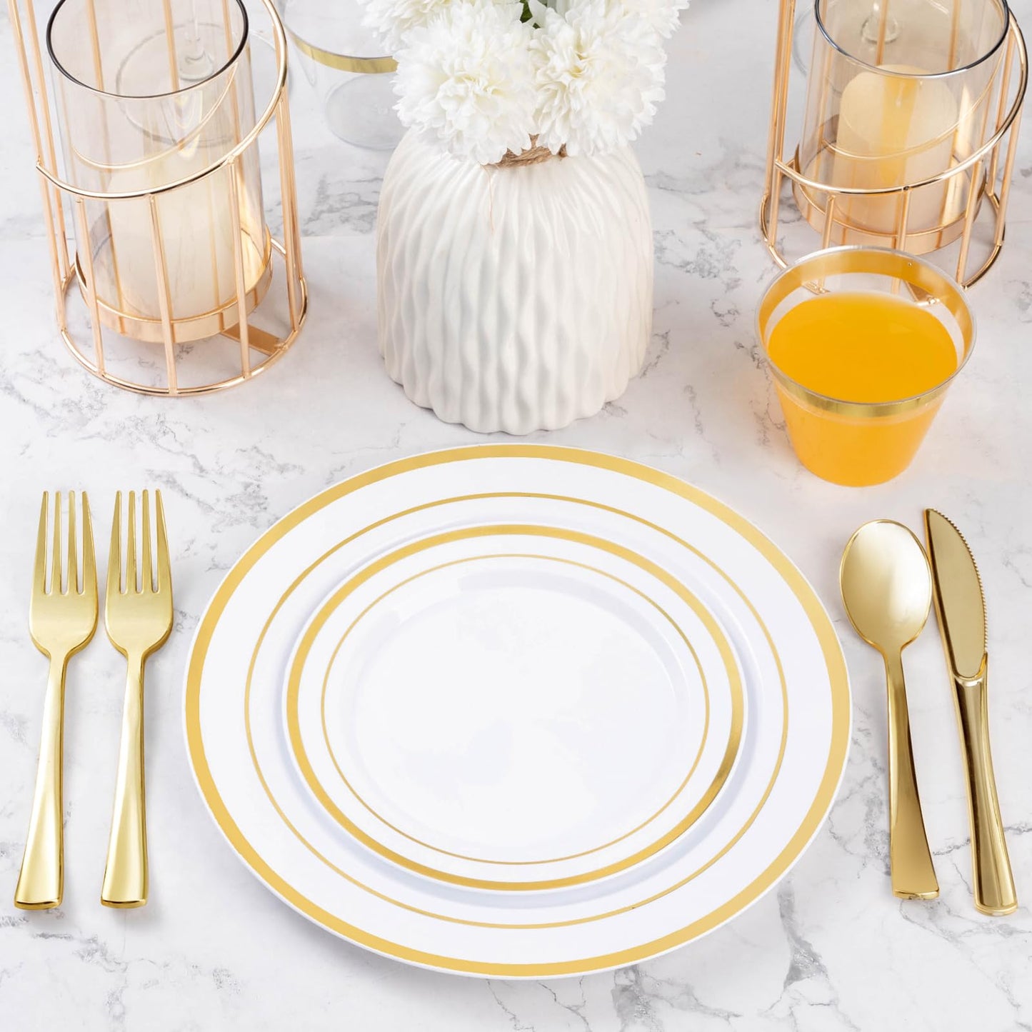 Goodluck 600-Piece Disposable Gold Dinnerware Set for 100 Guests