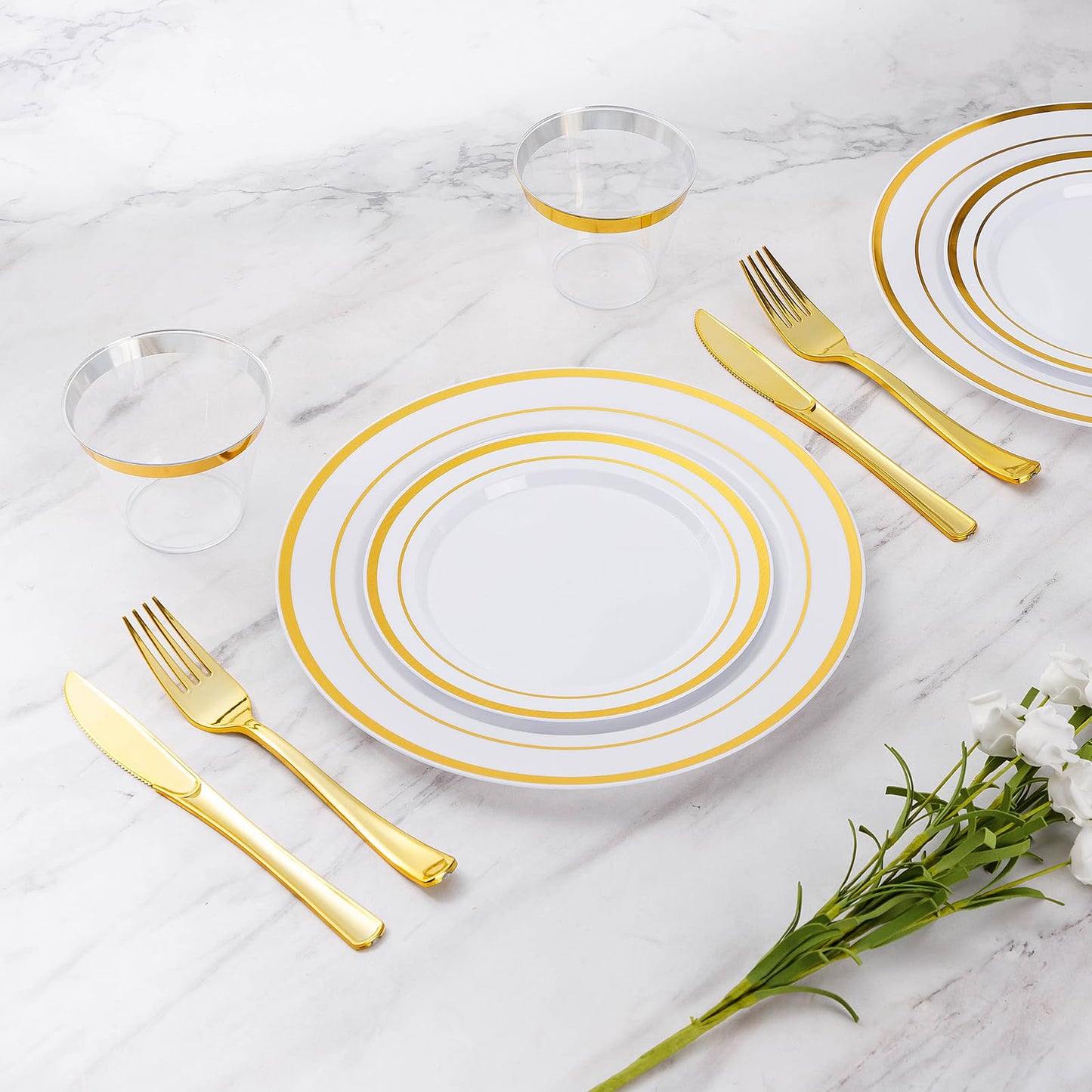 Goodluck White with Double Gold Rim Disposable Plates