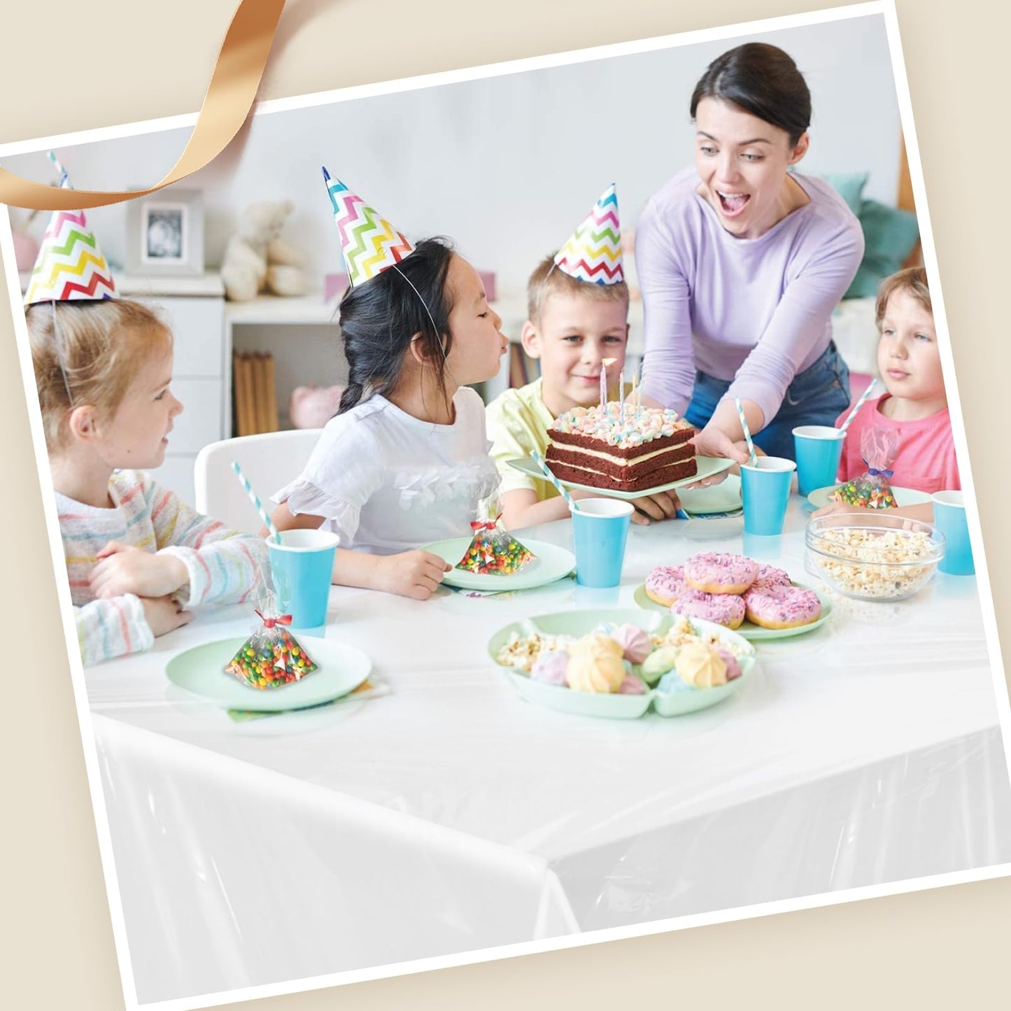 54 Inch X 300 Feet Plastic Table Cloths with Cutter Box for Party, Wedding, Birthday