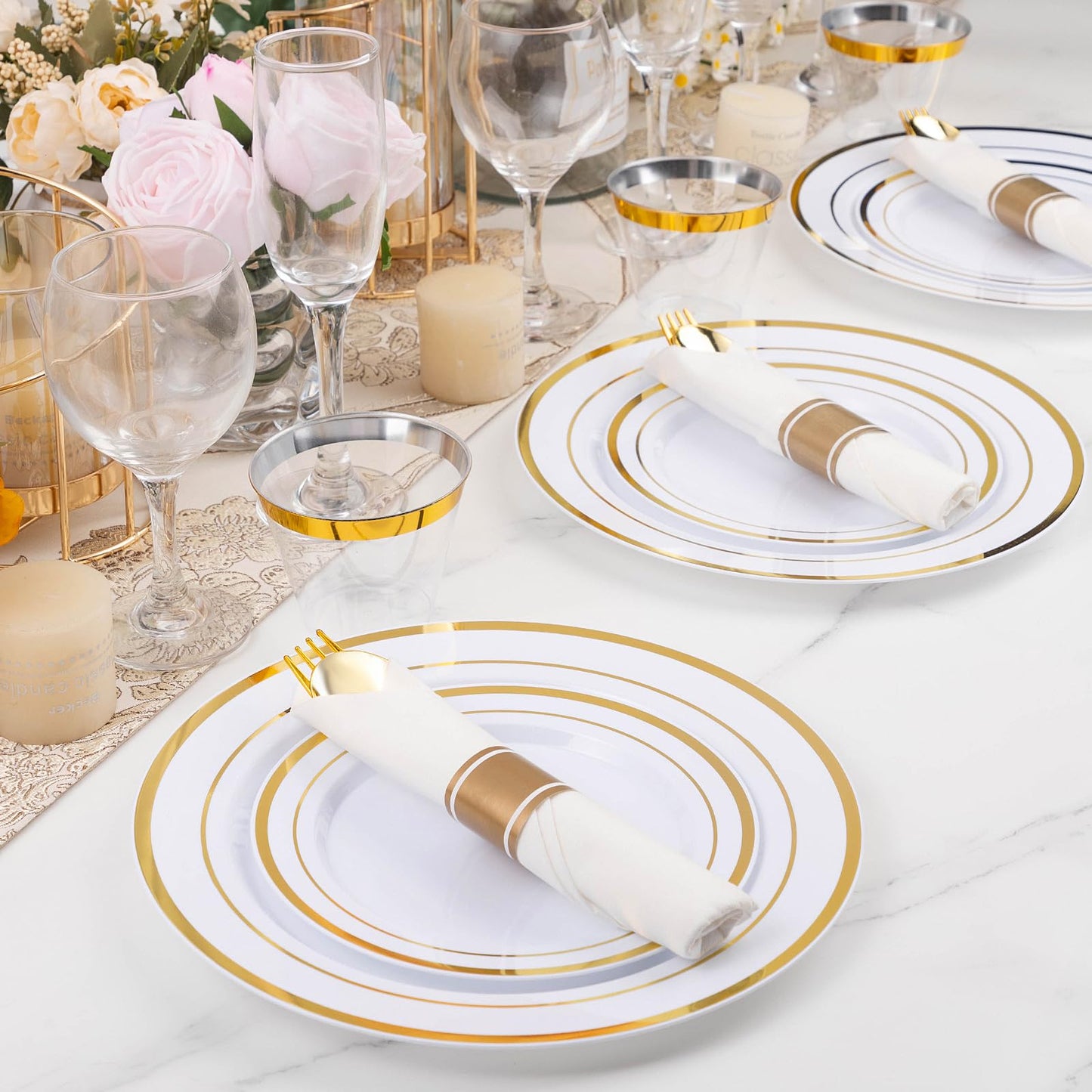 Goodluck 100 Pack Pre-Rolled Gold Plastic Silverware Set