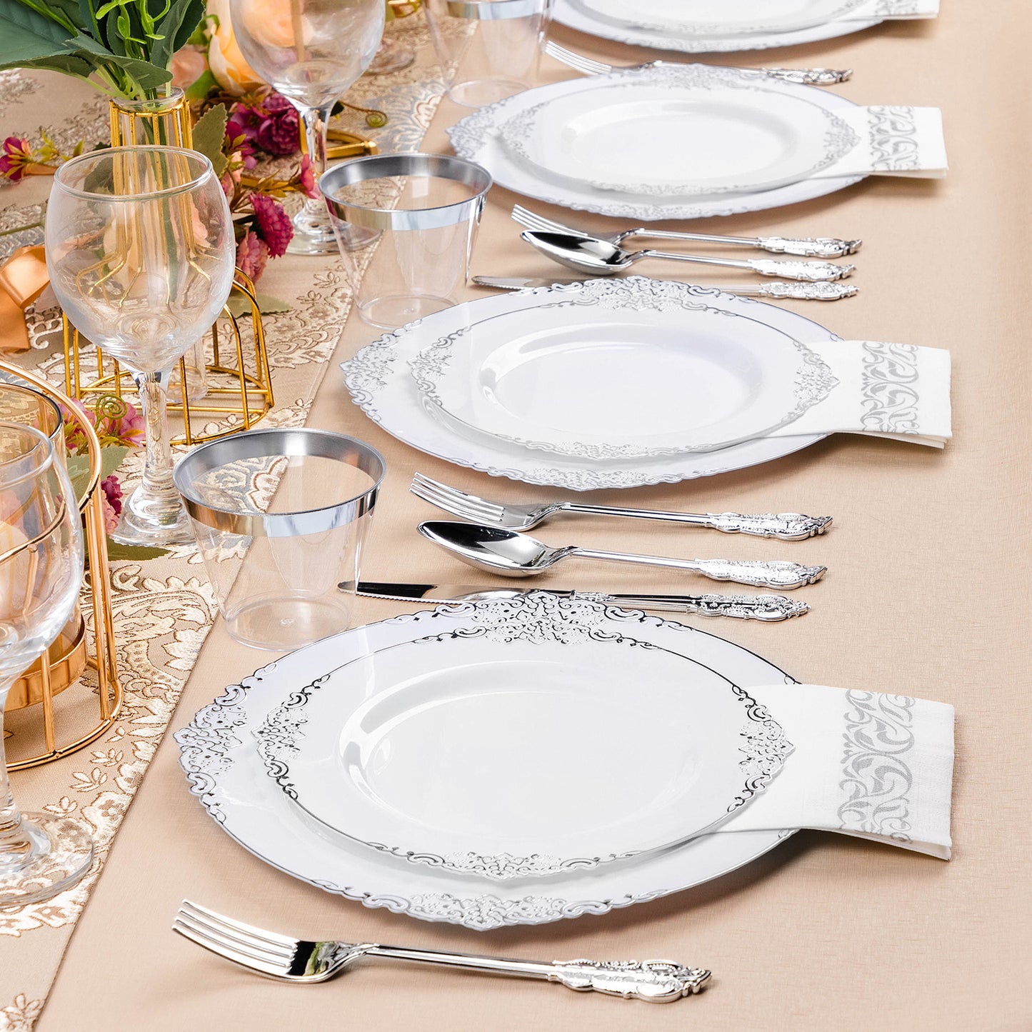 Goodluck 350PCS Disposable Silver Plastic Dinnerware Set for Party & Wedding