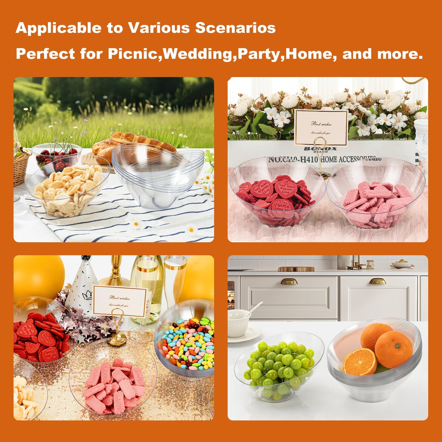 Goodluck Disposable 20 OZ Angled Clear Plastic Serving Bowls for Salad & Fruit