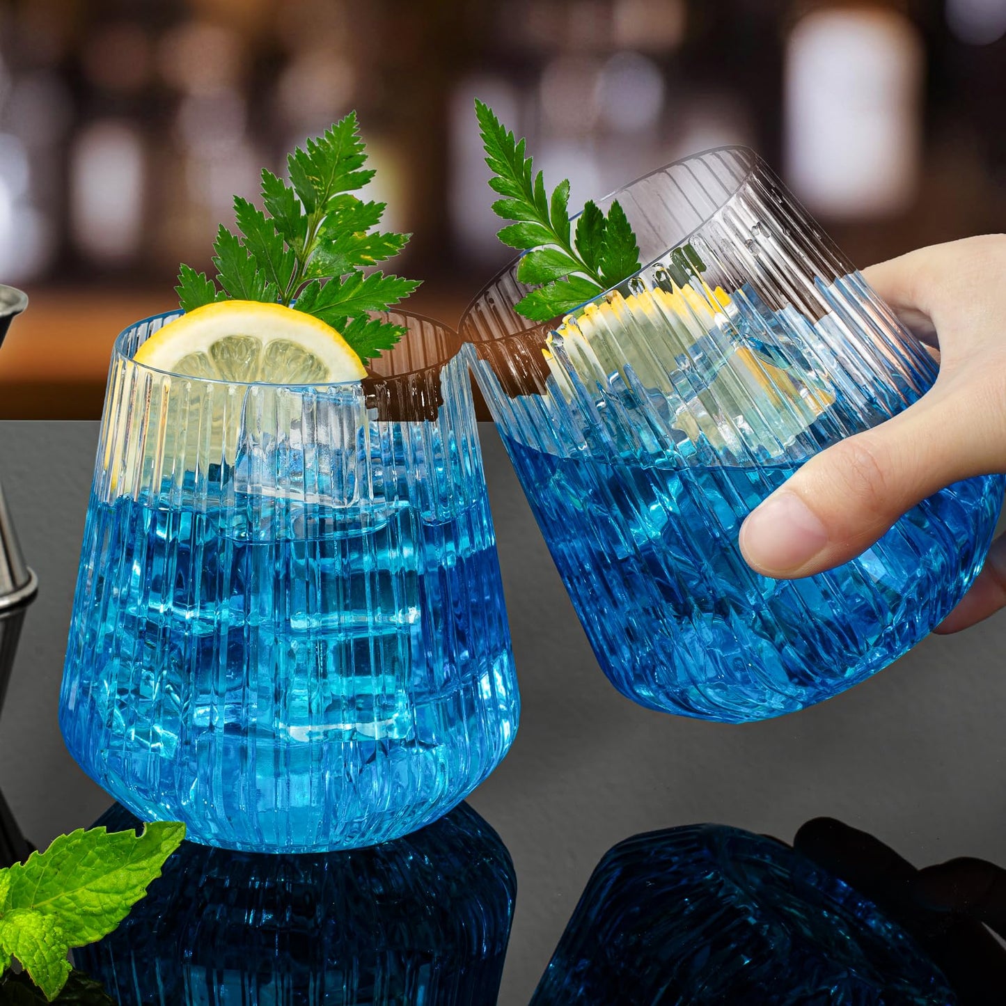 36 Pcs 12 oz Ribbed Wine Plastic Glasses for Champagne and Whiskey