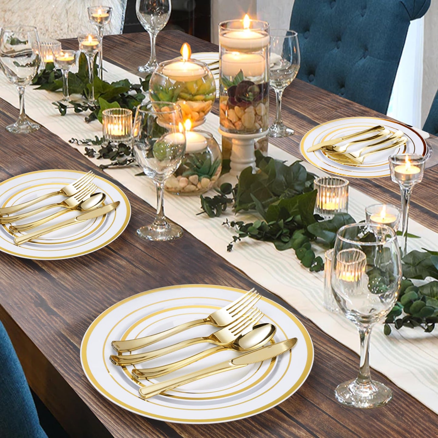 Goodluck 600-Piece Disposable Gold Dinnerware Set for 100 Guests