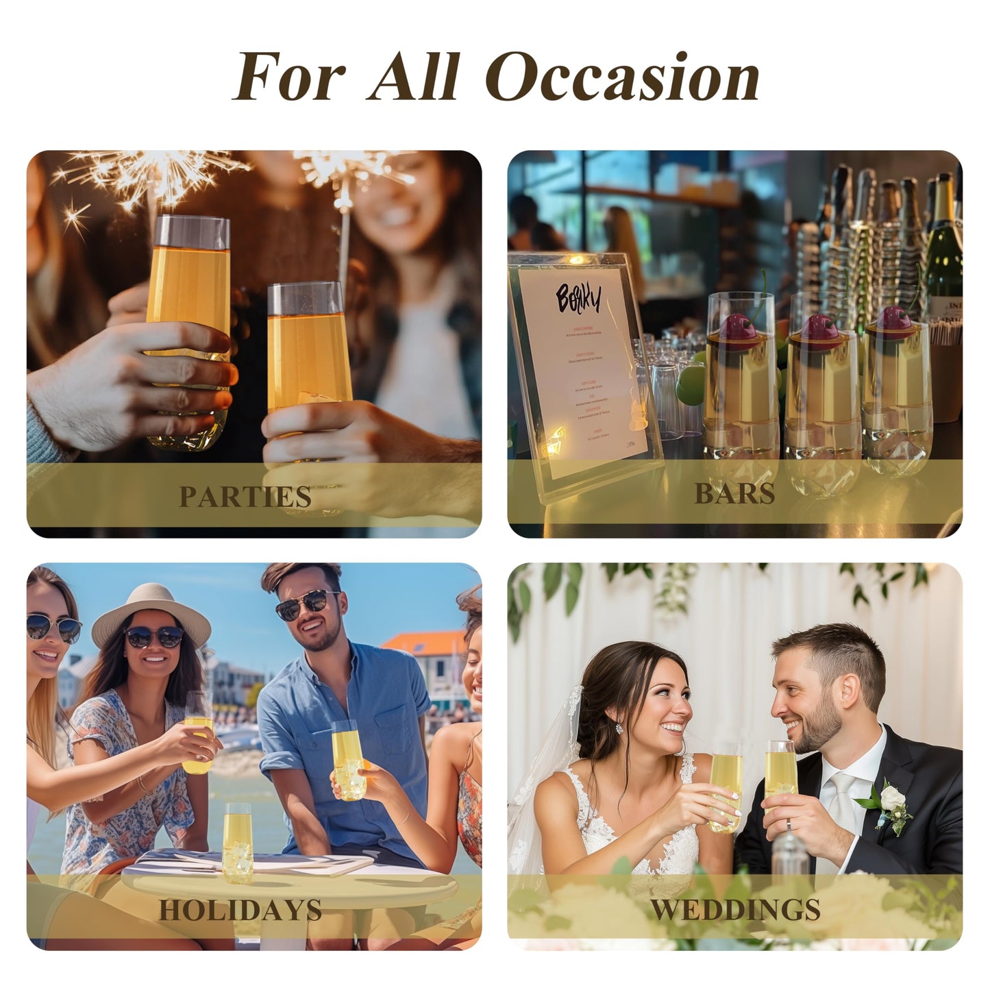 Goodluck 9 oz Disposable Stemless Clear Plastic Champagne Flutes for Party,Graduation,Wedding