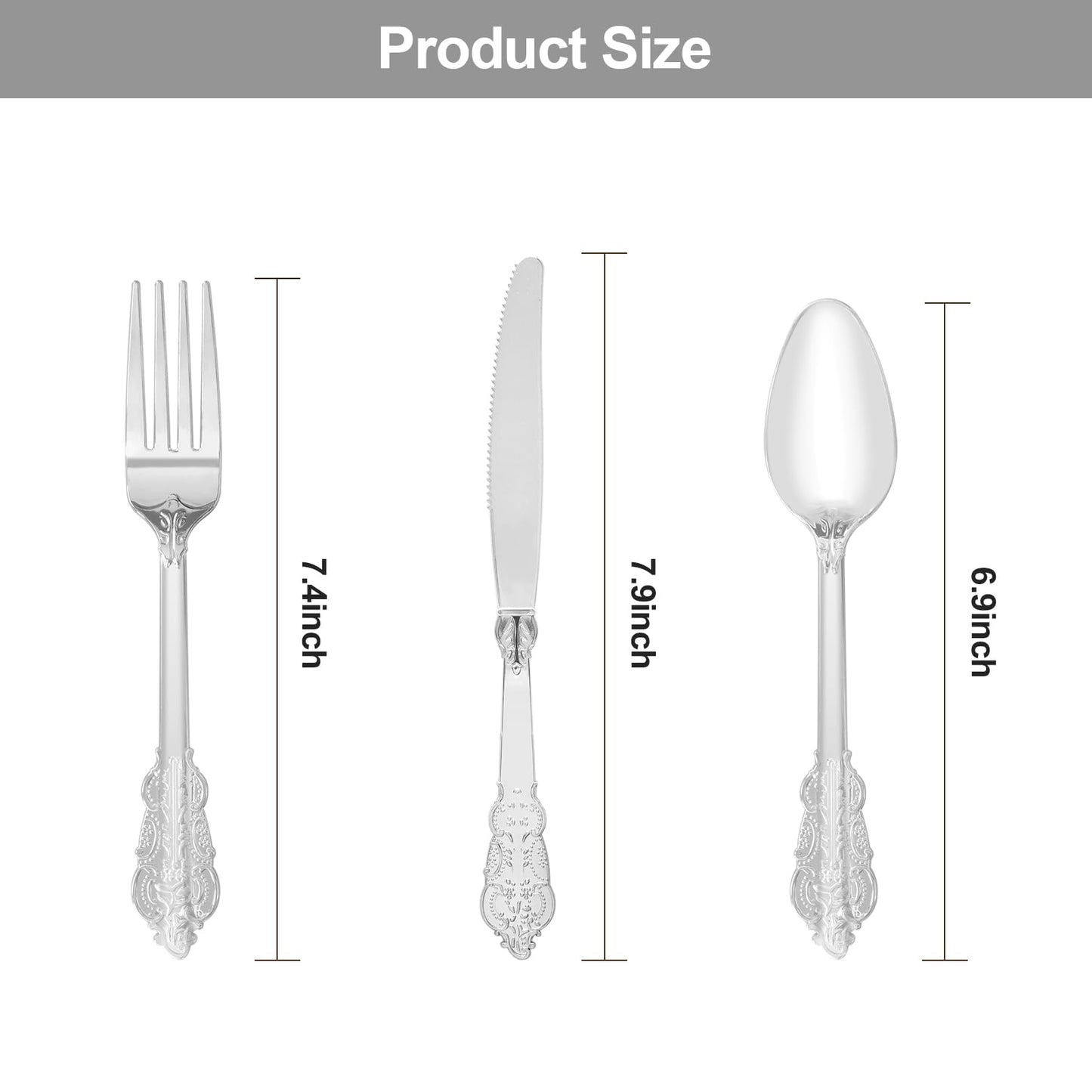 Disposable Heavy Duty Vintage Plastic Silverware for Wedding, Party, or Daily Use