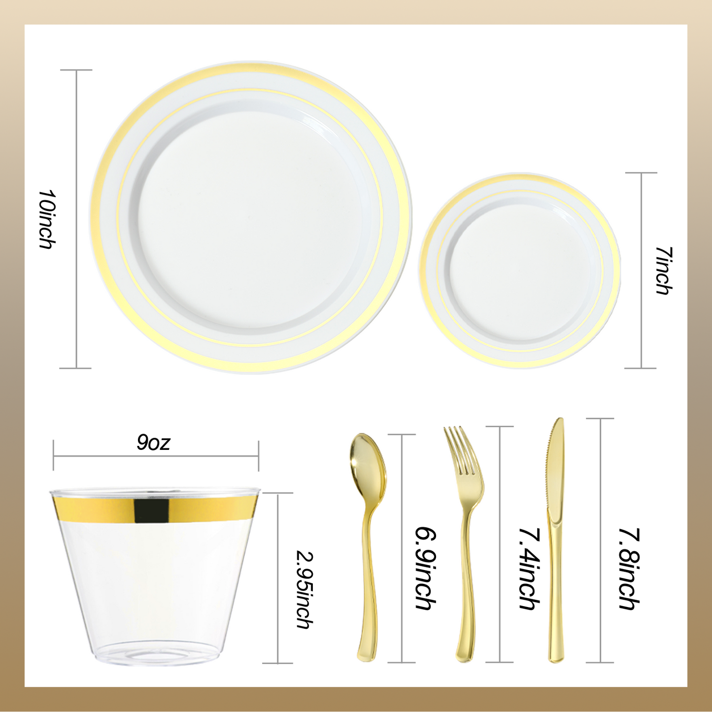 Goodluck Disposable White with Double Gold Rim Dinnerware Set