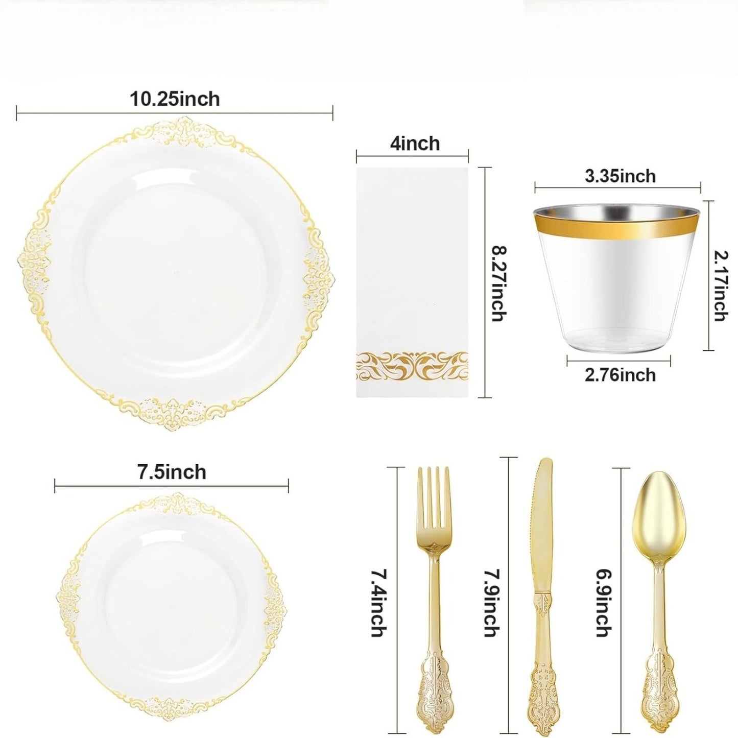 Luxury Look Retro Clear with Gold Rim Dinnerware Set for Party, Wedding