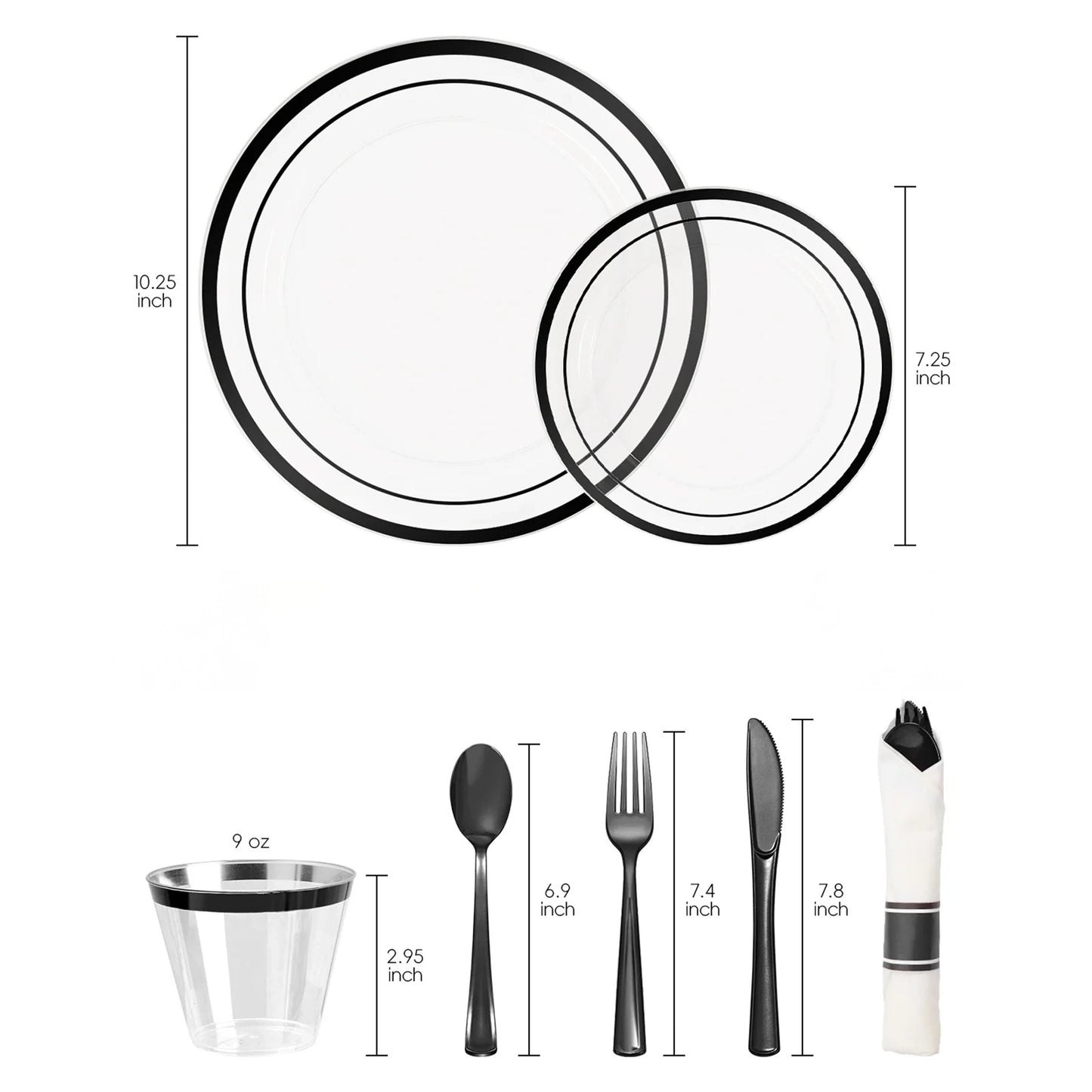 Disposable but Premium Clear with Double Rim Plastic Dinnerware Set for Party, Wedding, Graduation
