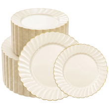 Beautiful Scalloped Gold Rim Plastic Plate Sets