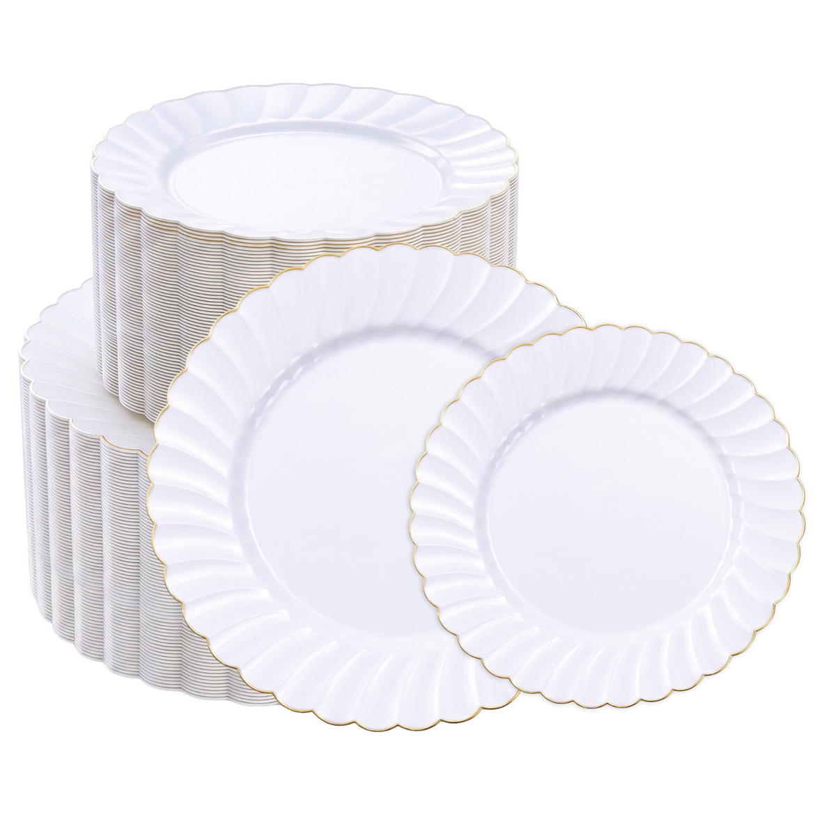 Beautiful Scalloped Gold Rim Plastic Plate Sets