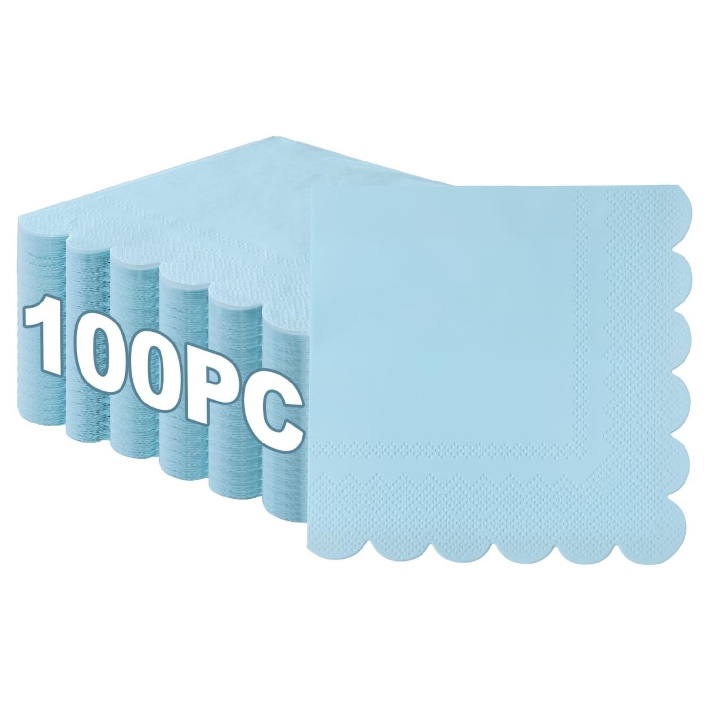 100-Pack 2-Ply 5 x 5 Inches Scalloped Disposable Napkins for Wedding, Birthday, Valentine's Day, and Baby Christening Party Decorations