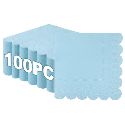 100-Pack 2-Ply 5 x 5 Inches Scalloped Disposable Napkins for Wedding, Birthday, Valentine's Day, and Baby Christening Party Decorations