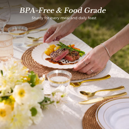 Scalloped Shape with Gold Rim Fancy Dinnerware Set for Elegant for Weddings, Birthdays & Holidays