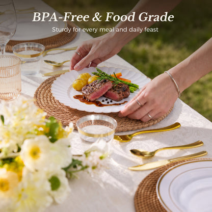 Scalloped Shape with Gold Rim Fancy Dinnerware Set for Elegant for Weddings, Birthdays & Holidays