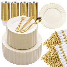 Scalloped Gold Rim Dinnerware Set for Weddings & Parties