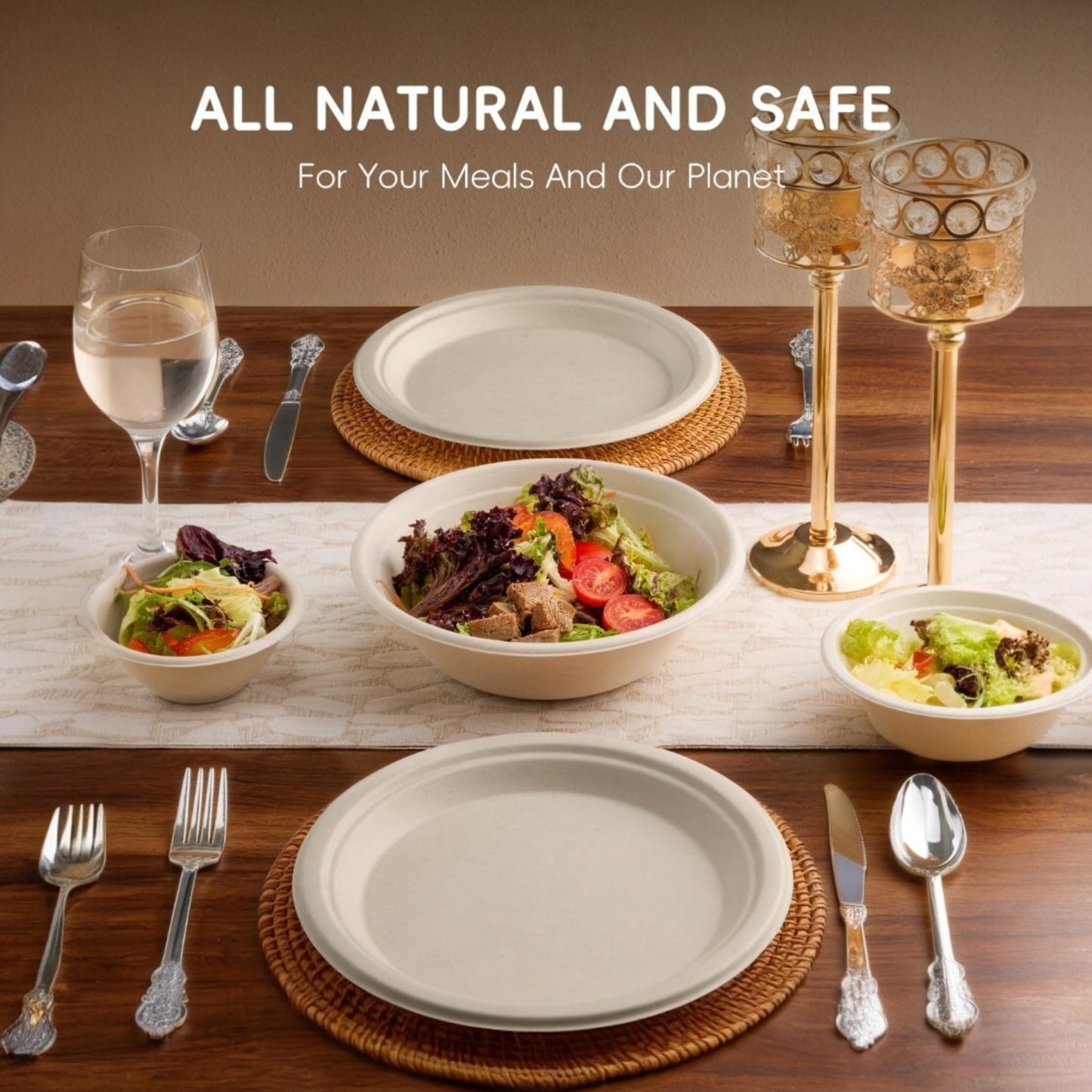 White 100% FSC Certified Heavy Duty Sugarcane Bulk Compostable Eco-Friendly Disposable Plates