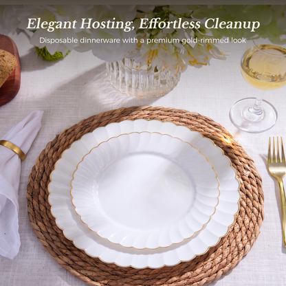 Beautiful Scalloped Gold Rim Plastic Plate Sets