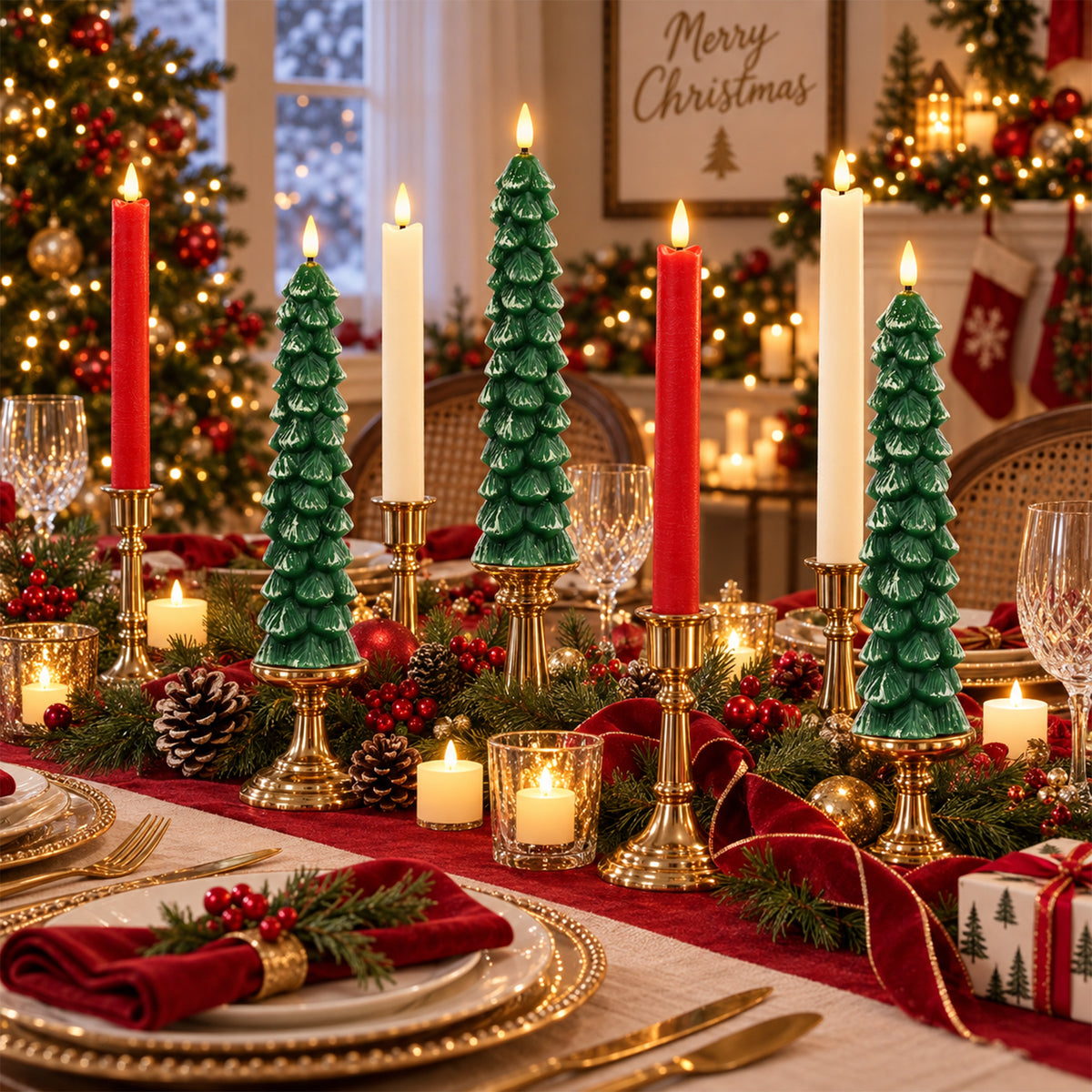 2 PCS Real Paraffin Wax Christmas Tree Candles