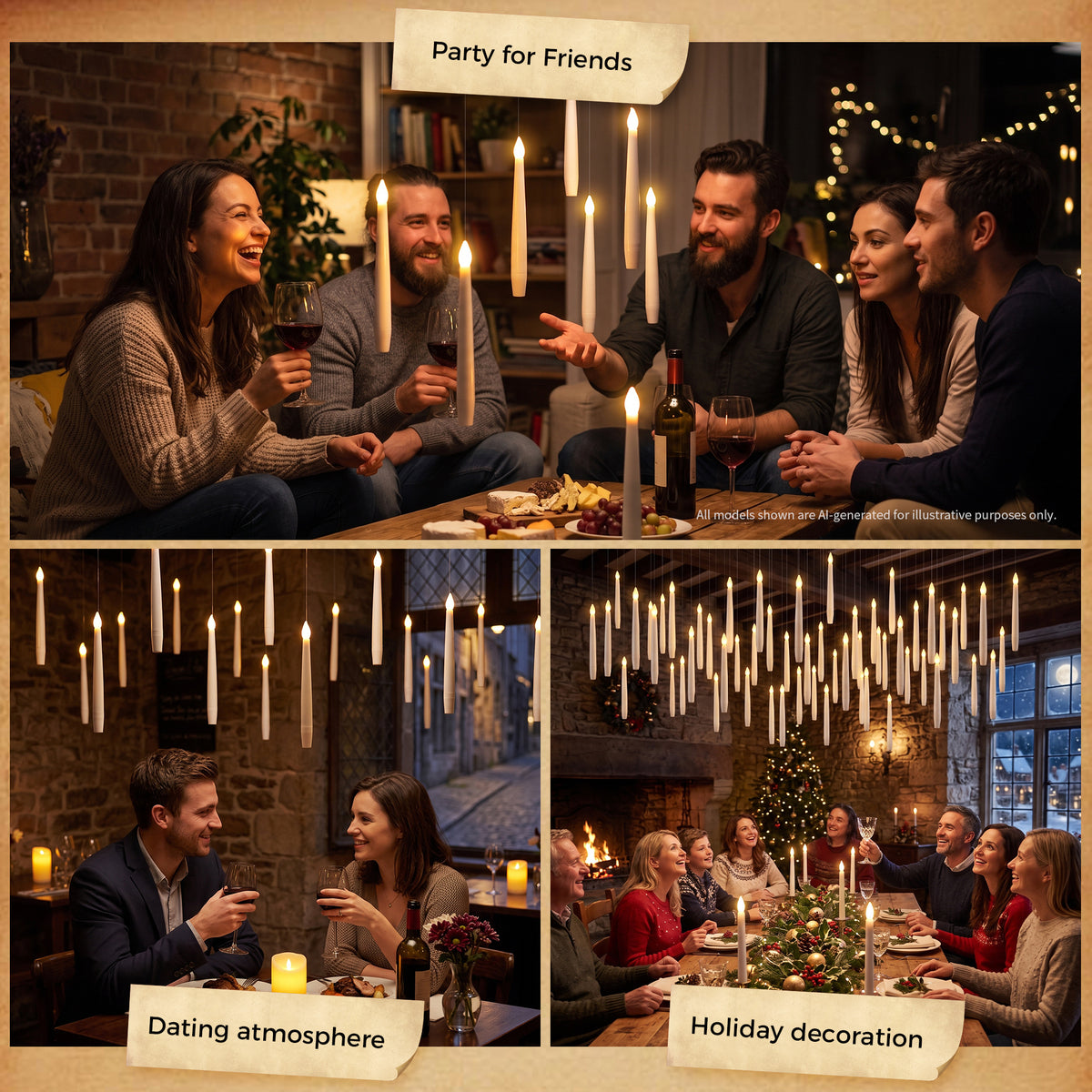 Taper Flameless Hanging Candles with 1 Magic Wands