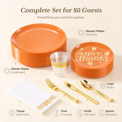 Elegant Orange Round Gold Rim Dinnerware Set
