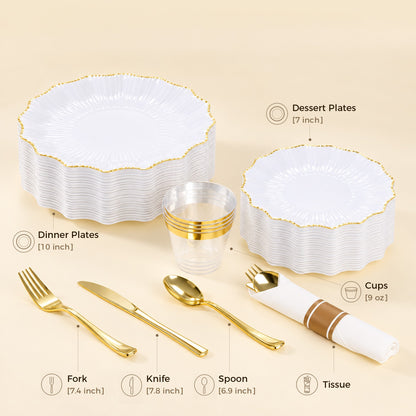 Exquisite Lotus-shaped Dinnerware Set with Gold Trim