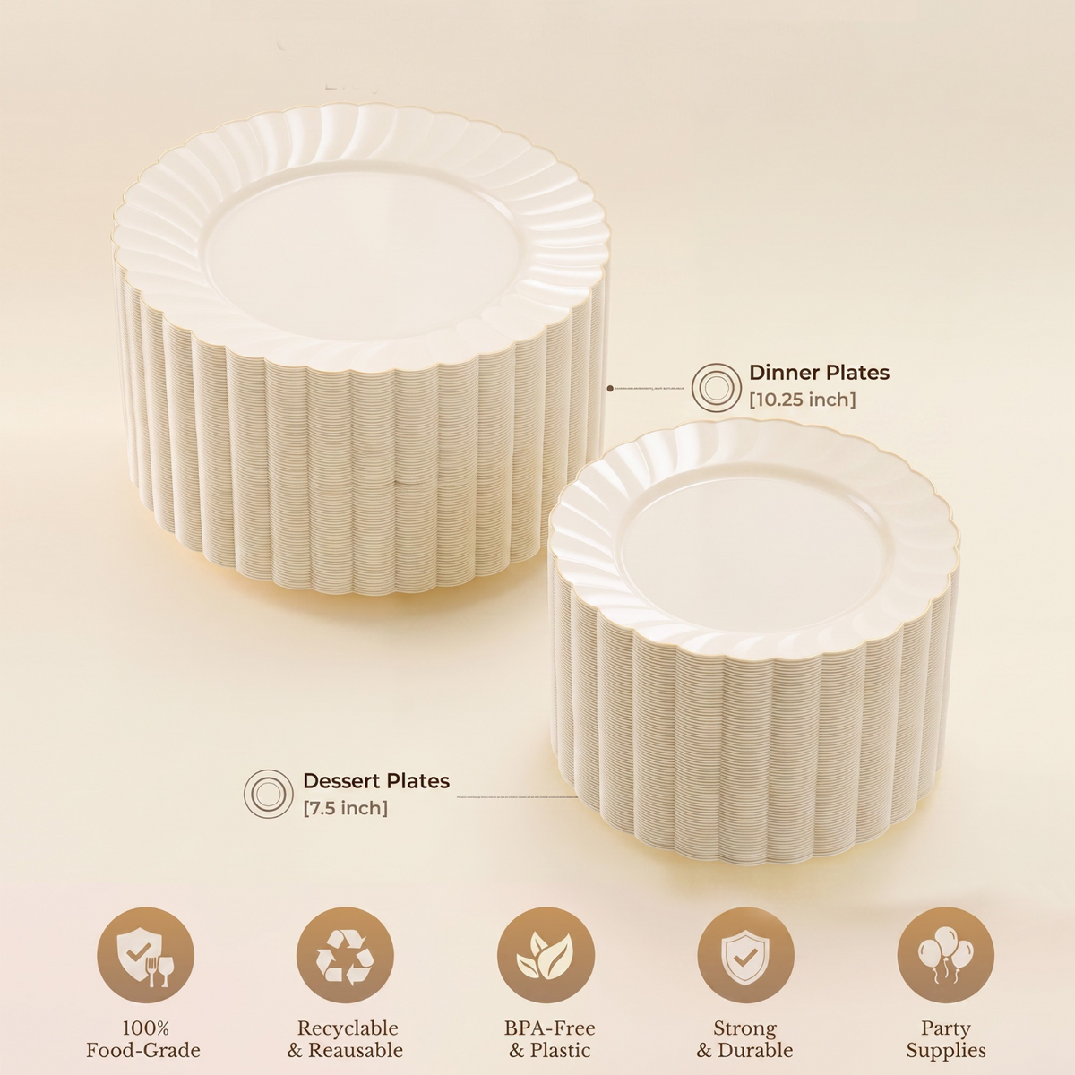 Beautiful Scalloped Gold Rim Plastic Plate Sets