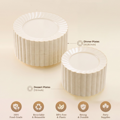 Beautiful Scalloped Gold Rim Plastic Plate Sets