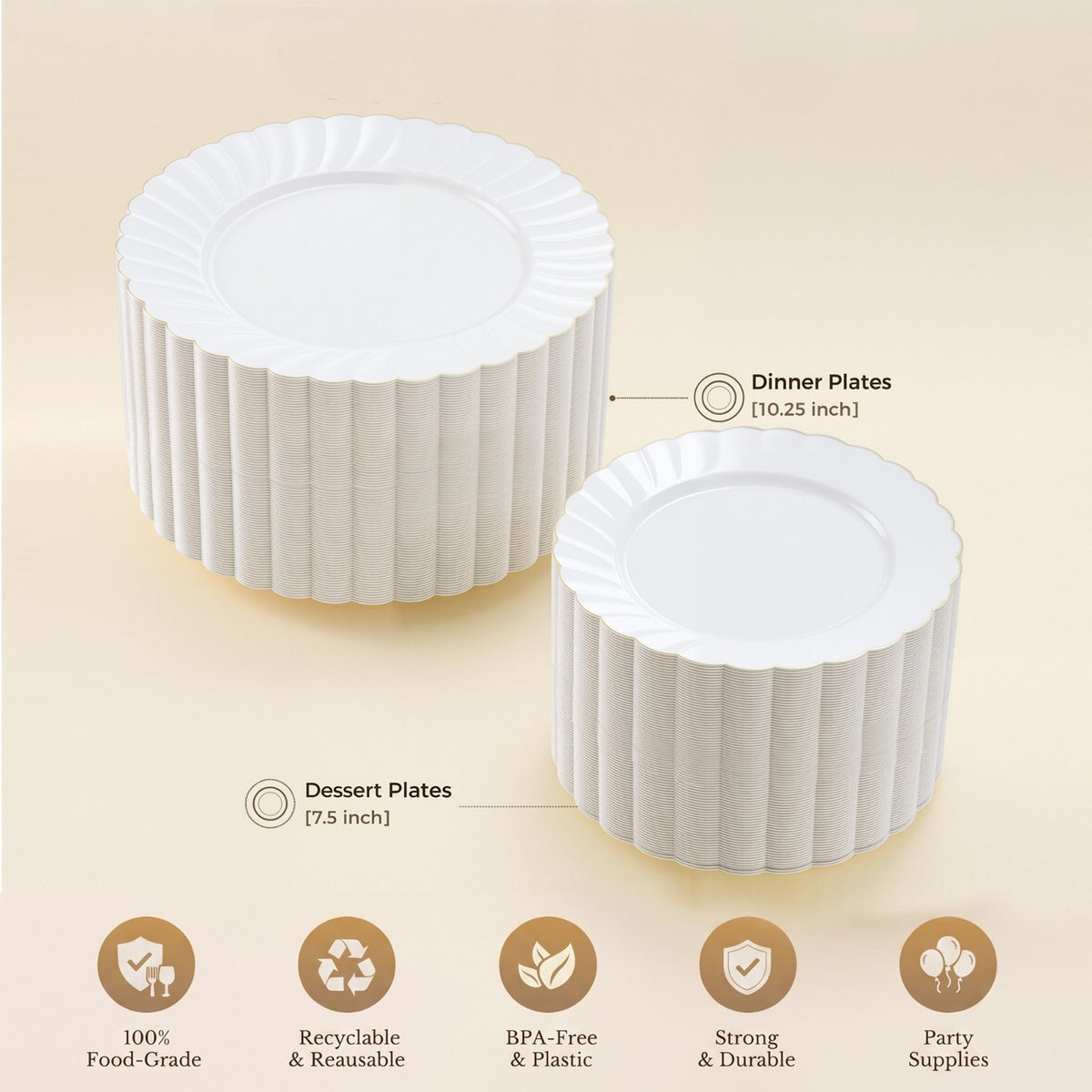 Beautiful Scalloped Gold Rim Plastic Plate Sets