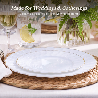 Beautiful Scalloped Gold Rim Plastic Plate Sets
