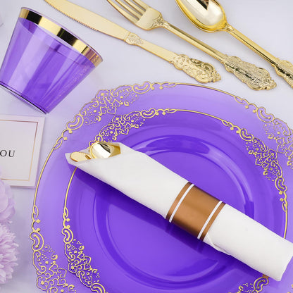 Retro High-Heavy Durable Disposable Dinnerware Set for Wedding, Party, Graduation