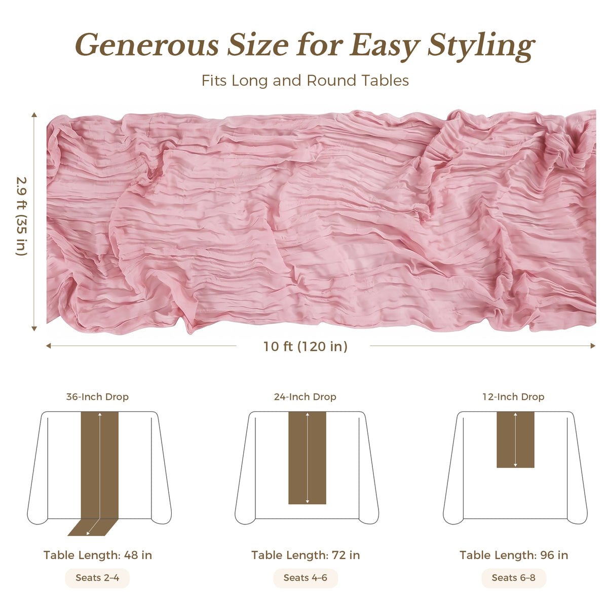 Pretty Durable Extra Wide Cheesecloth Table Runner for Banquet Tables, Sweetheart Tables, Wedding Arches, Chairs, and Decorative Displays