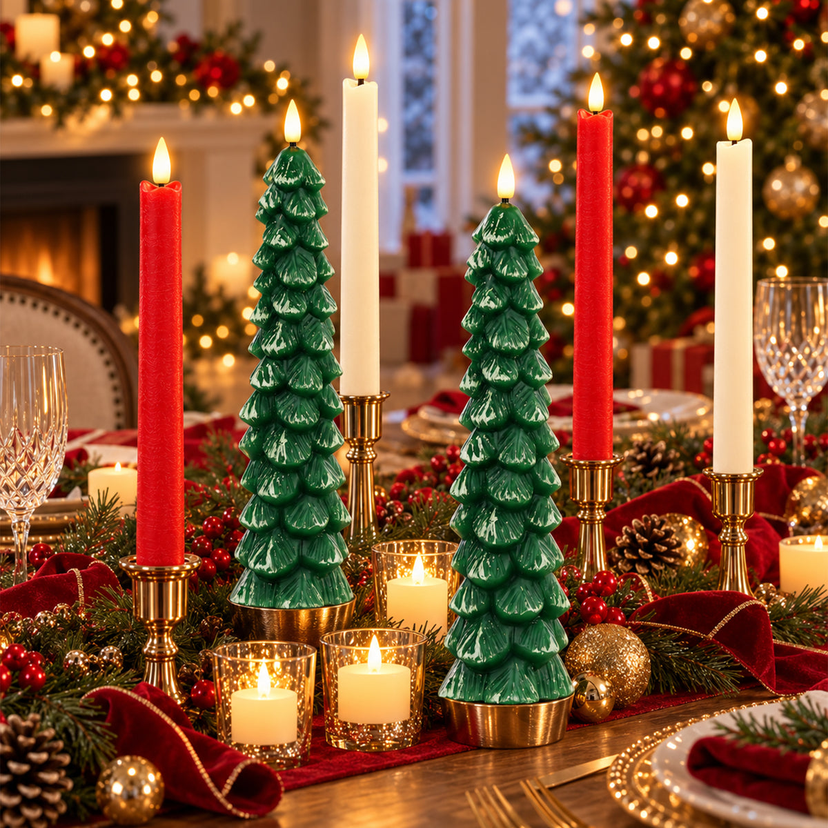 2 PCS Real Paraffin Wax Christmas Tree Candles