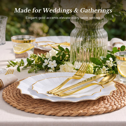 Exquisite Lotus-shaped Dinnerware Set with Gold Trim
