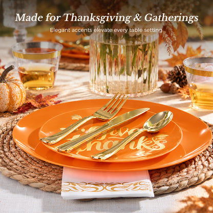 Elegant Orange Round Gold Rim Dinnerware Set