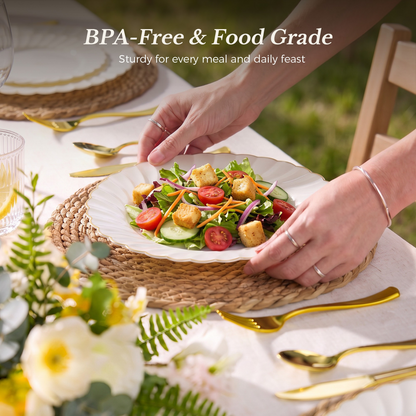 Beautiful Scalloped Gold Rim Plastic Plate Sets