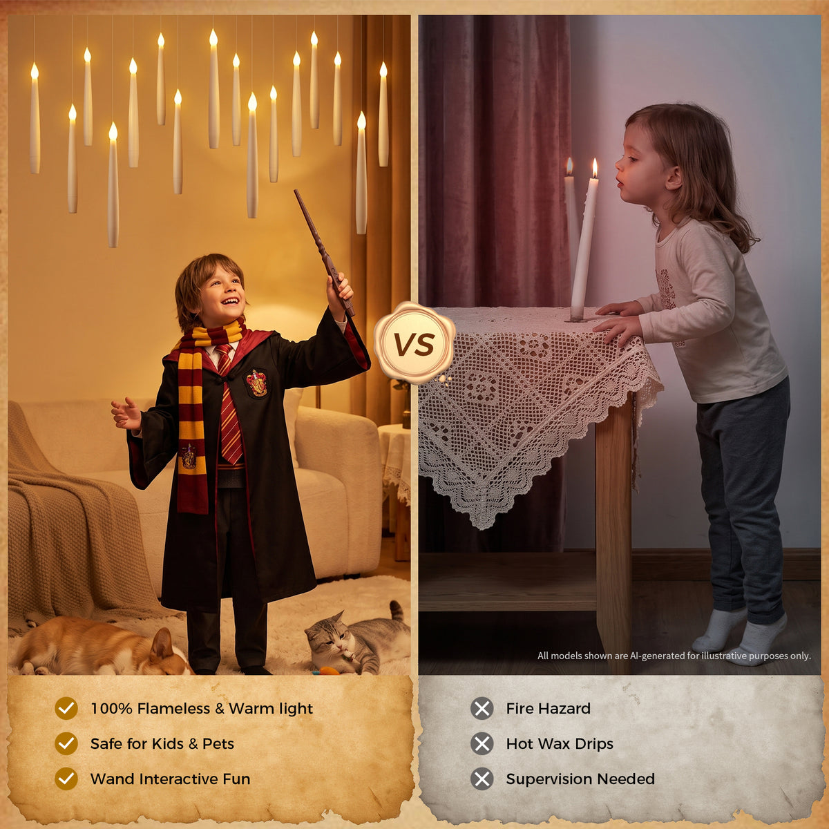 Taper Flameless Hanging Candles with 1 Magic Wands