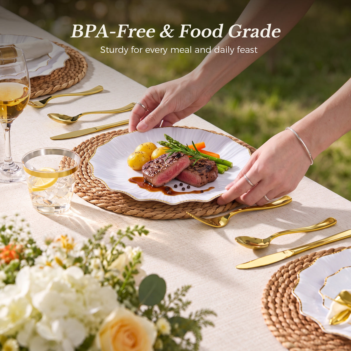 Exquisite Lotus-shaped Dinnerware Set with Gold Trim